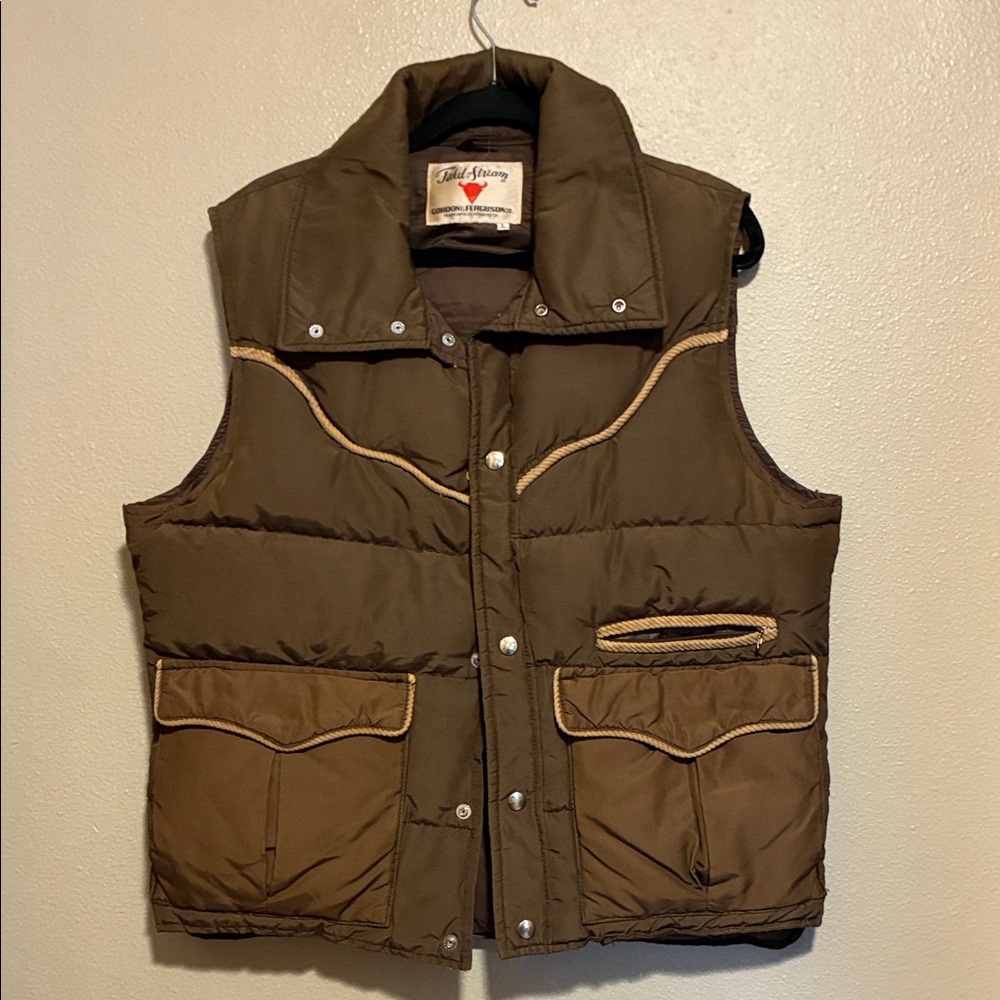 VINTAGE Field & Stream Brown Puffy Vest with Tan Accent Cord